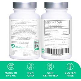 LLS Curcumin 95 + BioPerine® – 500mg High Strength Turmeric Curcumin with 96.9% Curcuminoids & Black Pepper – 60 Vegan Capsules – UK Made Under GMP/BRC License