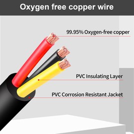 12 Gauge Wire 3 Conductor,12 AWG Electrical Wire Stranded PVC Cord Oxygen-Free Copper Cable,26FT 3 Core Pure Copper Flexible Cable Wire for LED Lamp Lighting Strips Automotive (12AWG-3C, 26FT)…