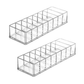 2 Pack Makeup Organizer, 8 Compartments Acrylic Makeup Storage Jewelry Display Boxes, Clear Cosmetic Display Cases for Dresser Vanity Bathroom Kitchen