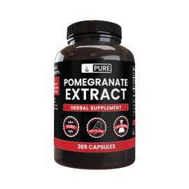 Extracto de granada natural, 365 cápsulas, suministro de 3 meses, sin relleno de magnesio o arroz, rico en antioxidantes, fabricado en Estados Unidos 