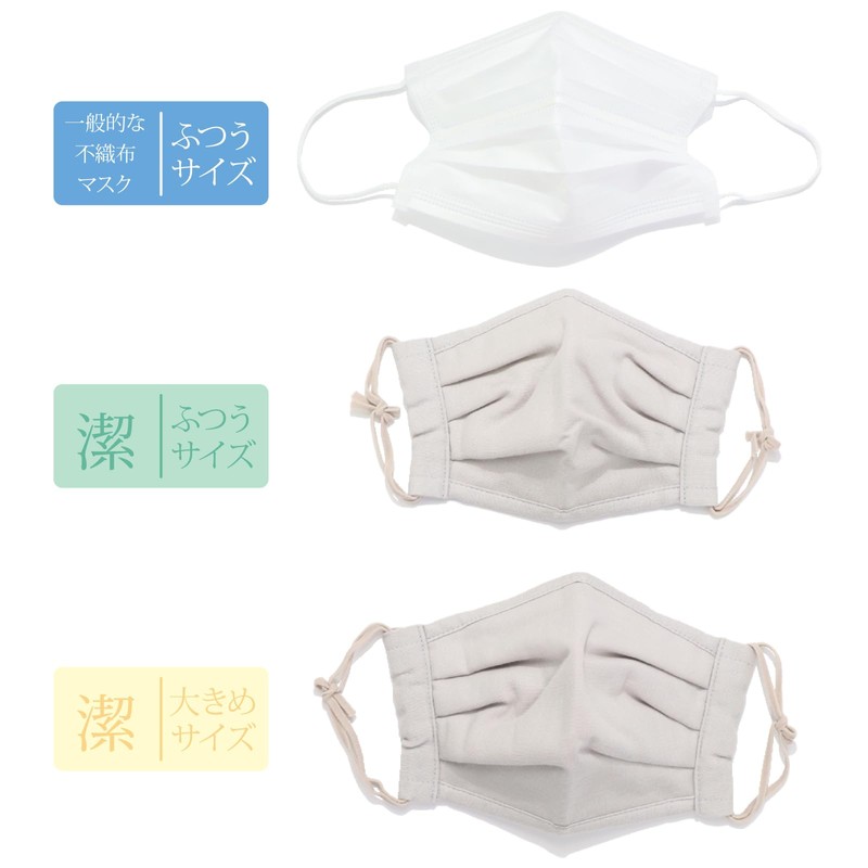 [cluster] 潔 立体布マスク 日本製 和晒ガーゼ使用 高機能不織布フィルター入り 花粉99.9％カット BFE93％以上 ノーズワイヤー付き 洗える