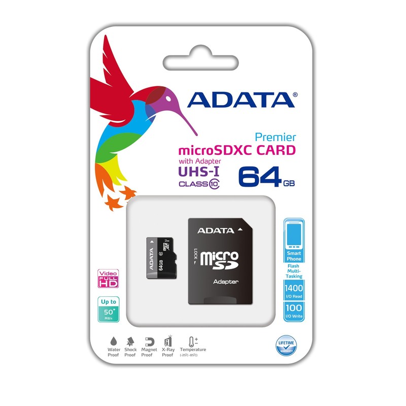 ADATA Premier microSD 64GB Memory Card, gray