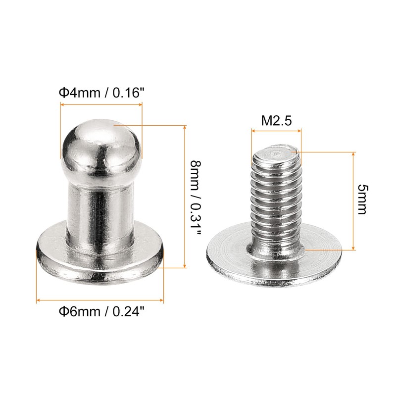 sourcing map 4 mm Ball Head Bolt Rivets Screws Back