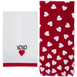 Hobby Lobby Valentine's Day Kitchen Towels, XOXO and Hearts Design, 15 x 25 inches, Red and White, Set of 2