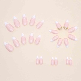 Enppode French Tip Press on Nails Long Fake Nails White Nails Almond Nails for Women 24 PC/Set