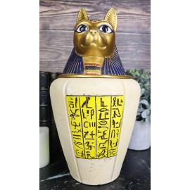 Ancient Egyptian Feline Cat Goddess Bastet Canopic Jar Memorial Urn Figurine