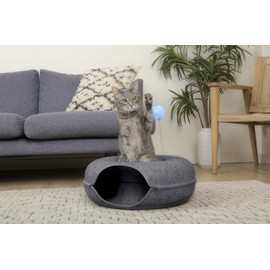 Feline Paradise Donut Cat Bed, Cat Tunnel Bed, Cat Tunnel, Jia Xi Indoor Cat Hideout, Peekaboo Cat Cave. (Dark Gray, Medium)