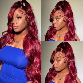 Smavida Burgundy Wig Human Hair Pre Plucked 99j 13x4 Glueless Body Wave Lace Front Wigs Human Hair for Black Women 180% Density Wine Red HD Transparent Lace Front Wigs with Nature Hairline 26 Inch
