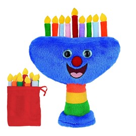Aviv Judaica Plush Hanukkah Menorah - Musical Menorah Plays 2 Classic Hanukkah Melodies Includes Removable Candles & Candle Bag