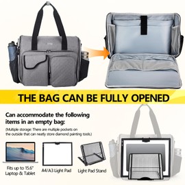 POCDUORG Portable A4 Light Pad Storage Bag for Diamond Painting Accessories, Tote Organizer Case with Multiple Pockets - Compatible with A4/A3 Light Board, Art Supplies & Travel Carrying (Light Gray)