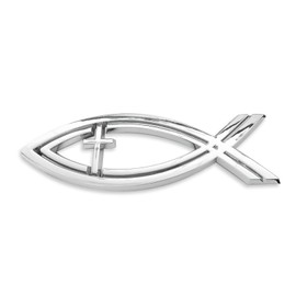 Jesus Fish Christian Car Decals Christian Fish Cross Car Emblem Jesus Fish Car Stickers Plastic Chrome Sliver Symbol Fish Emblem for Car Truck Badge Bumper Stickers (New Cross)