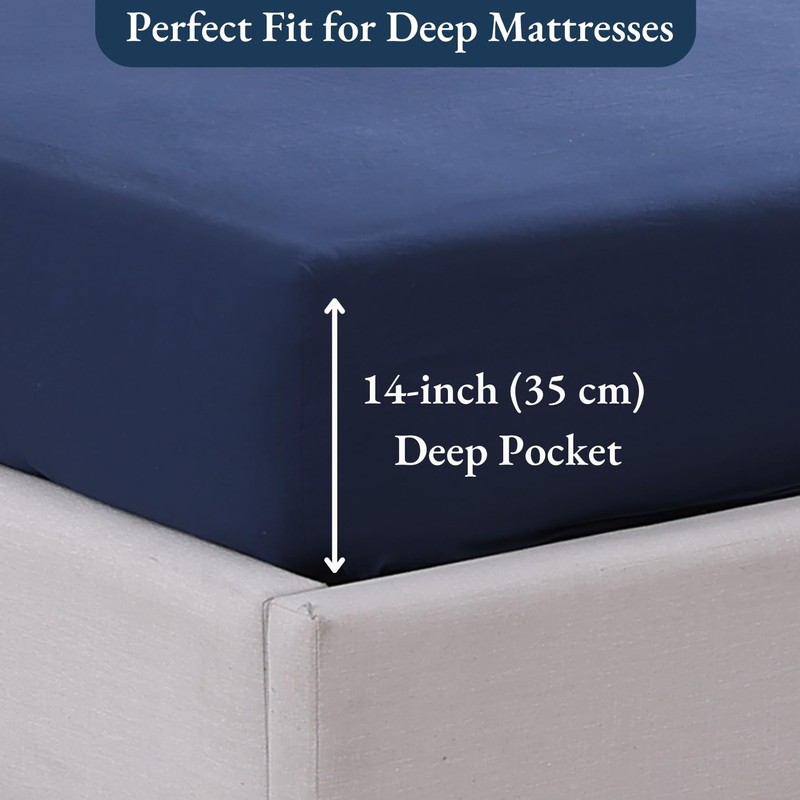 Fitted Sheet Single, Navy – Pre-Washed, Deep Pocket 14 inch