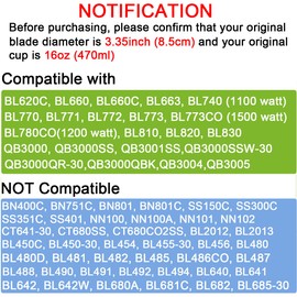 16oz Smoothie Cups Replacement Parts Compatible with Nutri Ninja Blender BL660C BL663 BL772 BL773CO BL740 BL770 BL771 BL780 BL810 BL820 BL830, Blender Accessories for Nutri Ninja 6 Fins Blade (2 Pack)