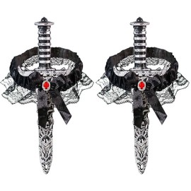 2 Pcs Pirate Sword with Lace Bow Womens Pirate Costume Toy Sword with Thigh Garter Pirate Costume Women Pirate Accessories (Grey)