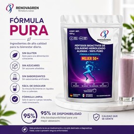 Péptidos Bioactivos de Colágeno Hidrolizado Mujer +50 años 420 gramos | Fórmula Alemana Antienvejecimiento + Belleza y Movilidad | 95% de Biodisponibi