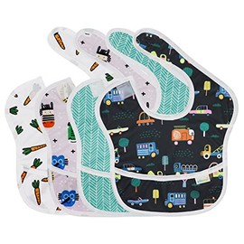 ZENBÉBÉ Baby Bib, Waterproof, Washable Fabric, Fits Babies and Toddlers 6-24 Month (4-Pack) (Vehicles)