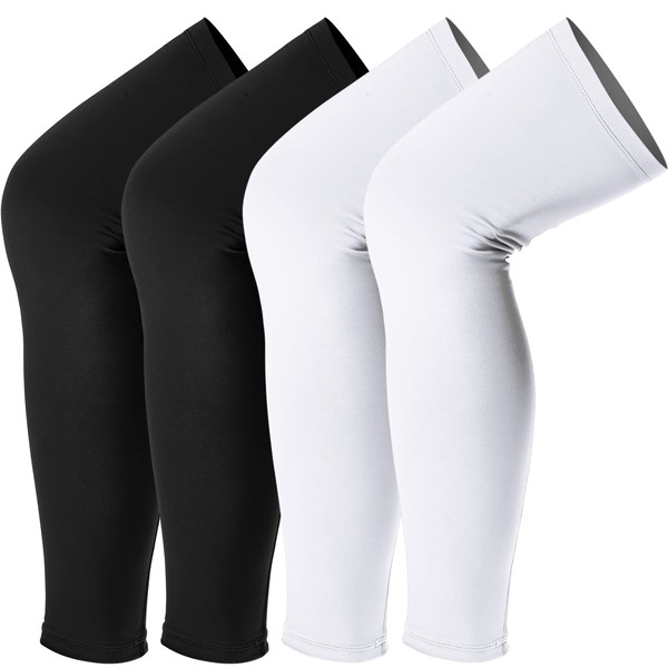 Mangas largas de compresión para las piernas con protección UV para hombres y mujeres, deportes de baloncesto y fútbol (negro, blanco, 4 piezas)