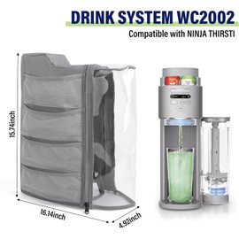 Dust Cover Fits for Ninja Thirsti Soda Maker WC2002, Soda Machine Cover Accessories for Ninja Thirsty Drink System, Extra Pockets Holds 12 Flavor Pods (Cover Only)