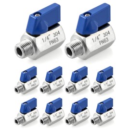 QWORK Mini Ball Valve, 10 Pack 1/4" NPT Thread Female and Male 304 Stainless Steel Shut-Off Valves