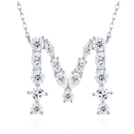 Pass Diamond Tester Letter M Multi Cut VVS Moissanite Necklace 925 Silver Platinum Plated Elegant Fine Jewelry NecklaceColor: Silver, Length: 18inches, Design: Q
