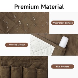 MEHIDFY Sofa Armrest Caddy, Waterproof Bedside Storage Organizer, Non Slip Armchair Pockets, Remote Control Holder for Couch, Handy Pouches with 6 Pockets for TV Remote, Phone, Magazine(Brown)