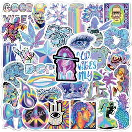 50 Pieces Cute Holographic Laser Stickers, Iridescent Fashion Stickers for Kids, Teens and Adults, Waterproof Cool Vinyl Stickers
