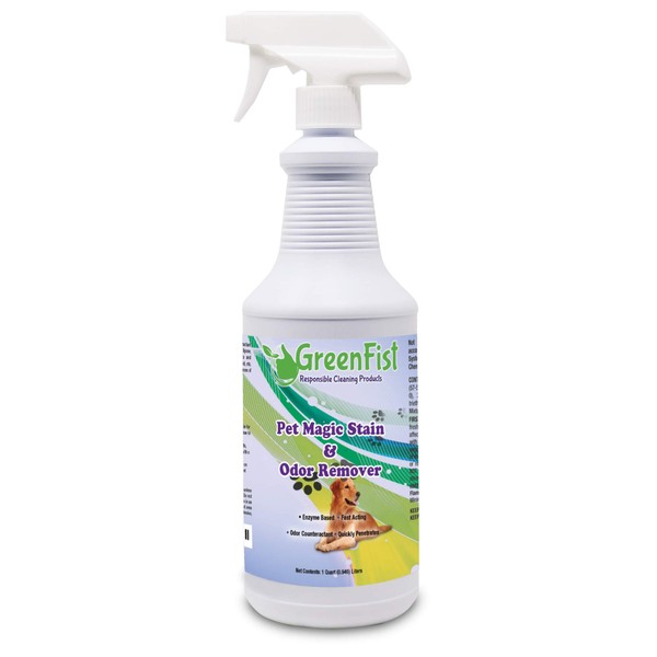GreenFist Pet Stain & Odor Remover Magic Fast Acting Carpet Spot Cleaner Enzyme Powered Formula Cats,Dogs, Small Animal, 32 oz Spray