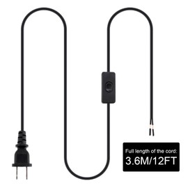 RTNLIT 12FT Lamp Cord with On/Off Button Switch and Polarized Plug, Stripped Ends Ready for Wiring, 18AWG SPT-2 Replacement Power Cord, Black
