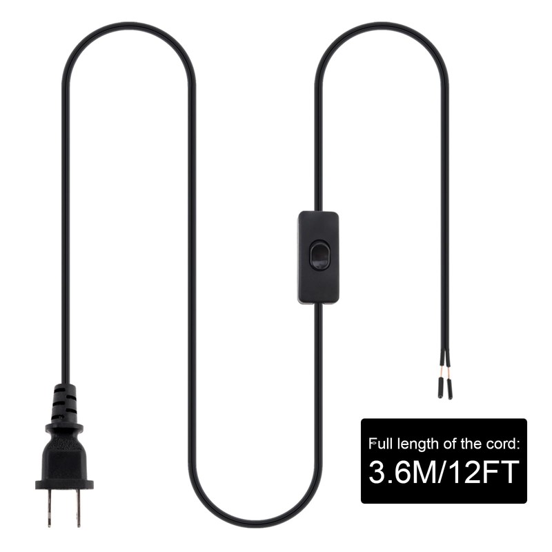 RTNLIT 12FT Lamp Cord with On/Off Button Switch and Polarized