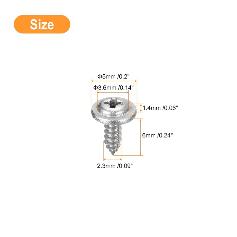 sourcing map ST2.3x6mm Phillips Pan Head Self-tapping Screw with Washer,