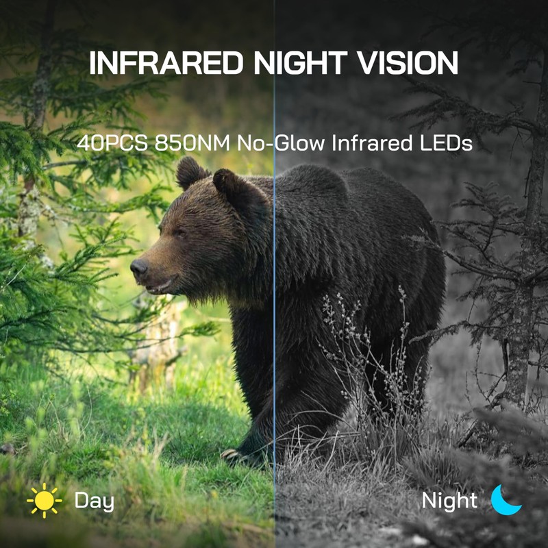 WOLFANG Wildlife Camera 64MP 4K HD, WiFi Bluetooth Trail Camera,