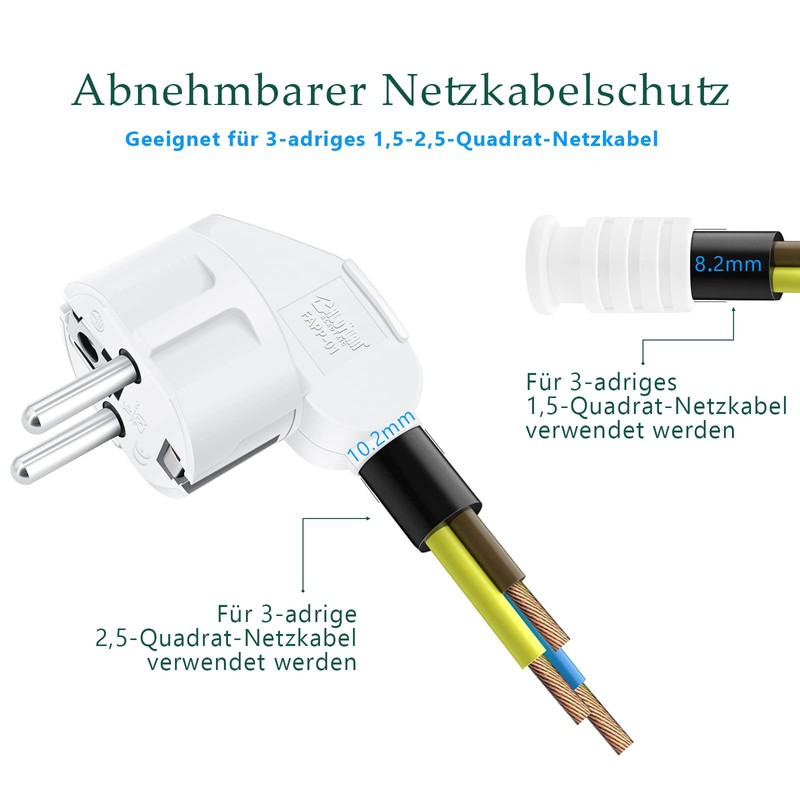 Pack of 2 Schuko Plugs, IP20 Schuko Plug for Indoor
