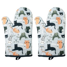 1 pair of anti-scald gloves, gloves with cat pattern, high temperature resistant gloves, scald protection and non-slip cooking gloves, household baking gloves