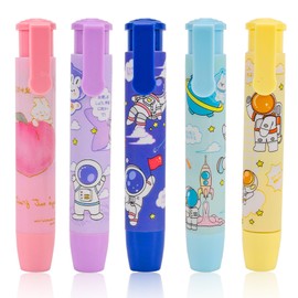 xflyxin 5 Piece Retractable Pencil Eraser, Kawaii Eraser, Cute Eraser, Fun Eraser, Student Writing Back to School Supplies, Suitable for Children Over 7 Years Old
