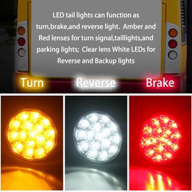 4" Round Led Tail lights with Rubber Grommet 2Amber+2Red+2White 12/24V 16-LED Waterproof Brake/Stop/Turn Tail Marker light for RV Trucks Trailer(Set Of 6)
