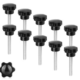 Vegena M8 Star Screw, 10 Pieces M8 x 50 mm Star Handle Thread Clamping Knob Wing Screw Star Grip Nut Black Knurled Screw Star Nut Star Head Screw Screws with Handle for Machine Tools