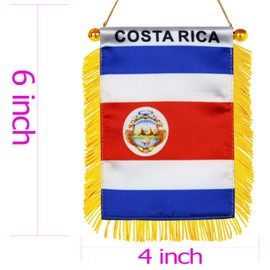 Costa Rica Hanging Flag with Suction Cup 4x6 Inch - Double Sided Costa Rican Mini Banner for Car Rearview Mirror and Window Decor