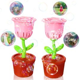 WinnerWhy 2 Pcs Rose Bubble Machines Bubble Machine Automatic Bubble Blower Machine for Wedding Birthday Party, Batteries not Included(Pink)