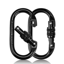 TIANLIN Carabiner Hook, Black, Pack of 2, 25 KN Carabiner, Large, 11 cm Climbing Carabiner, Safety Carabiner, Stainless Steel, Lockable, Suitable for Climbing, Mountaineering, Hammock, Swing
