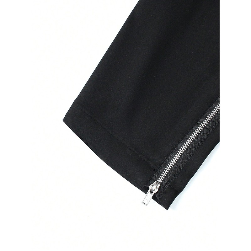 GORGLITTER Men's Baggy Zipper Hem Flared Cargo Pants Elastic Waist