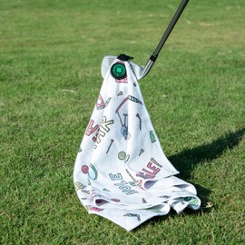 Magnetic Golf Towel for Golf Bags Microfiber Fabric Waffle Pattern Golf Towels for Men or Women, Magnet Golf Towel with Heavy Duty Carabiner Clip Golf Gifts for Men Golf Accessories (Golf Carts)