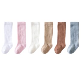 imKutie Newborn Baby Girls Knee High Socks, Infant Baby Cozy Breathable Mesh Dress Socks Cotton Knitting Stockings for 0-24 Months