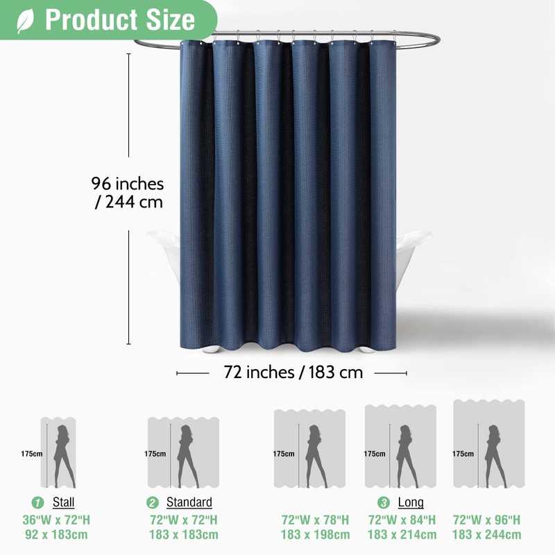 Dynamene Extra Long Shower Curtain,96 Inch Long Waffle Weave Heavy
