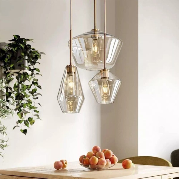 3-Head Champagne Gold Glass Pendant Lamp Modern Chandelier Ceiling Hanging