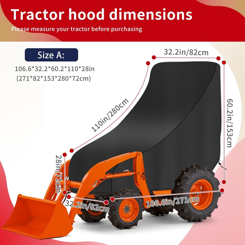 Waterproof Compact Kubota Tractor Cover - Windproof Utility Cover With