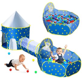 Sumbababy 3pc Princess Castle Kids Pink Play Tent Ball Pit, Crawl Tunnel Pop up Princess Toys Indoor Outdoor Game (without balls) - Color: Blue