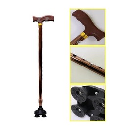 Non-slip 4-leg auxiliary cane, silver items for the elderly walking cane brown