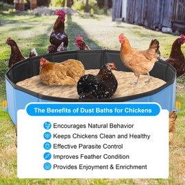 HUMUMU Chicken Dust Bath Tub (32'' D * 8'' H), Foldable Design, Extra-Tough PVC, Dust Bath for Chickens, Chicken Coop Lime,Chicken House Cleaner Container,Essential Chicken Coop Accessory（Blue）