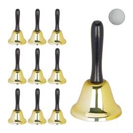 10 x Table Bell Hand Bell Loud Sound Wooden Handle School Reception Christmas Decoration Iron 12cm Large Gold