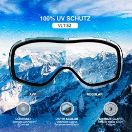 AVV Ski Goggles UV Protection, Anti-Fog Snowboard Snow Goggles OTG for Men Women Adults & Youths